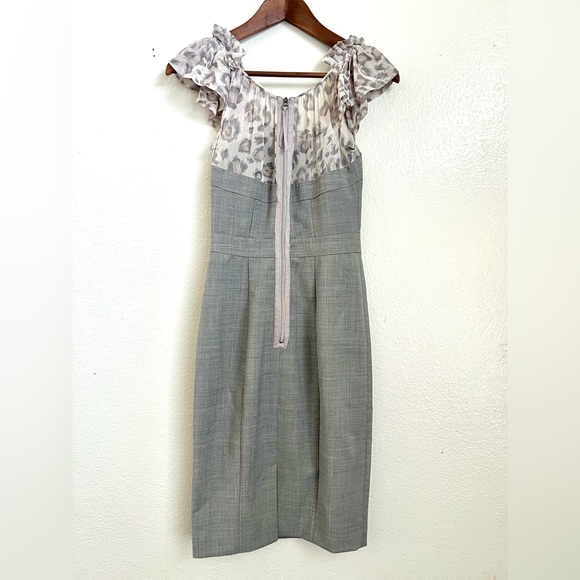 REBECCA TAYLOR - Gray Sweetheart Dress W/ Leopard Print Blouse - Size 0 - Picture 5 of 10